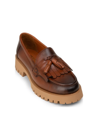 Deery Kadın Hakiki Deri Taba Renkli Püsküllü Loafer - 02033ztbac02