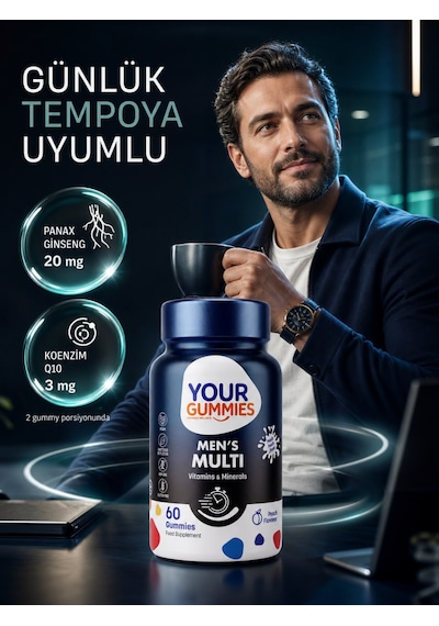 Y'our Gummie Erkek Multivitamin ve Mineral Gummies Ginseng ve Koenzim Q10 60 Gummies