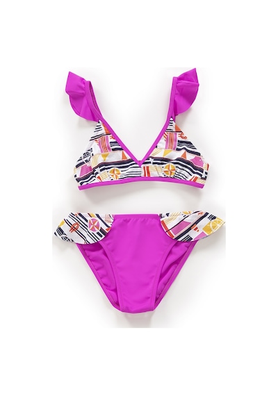 Endeep Kız Çocuk Desenli Volanlı Pembe Bikini Takımı-pembe-beyaz Beyaz - Pembe