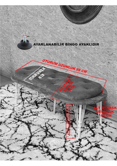 Zafir Ufo Oturak Bench - Siyah Boyalı Telli Ayak - Oturak - Bench - Puf - Yatak Ucu Pufu Krem