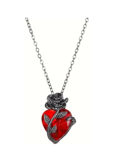 Kadın Kolye Heartrose Kadın Kolye Gül Kalp Detaylı Gotik Koyu Zincir Tasarım Çok Renkli