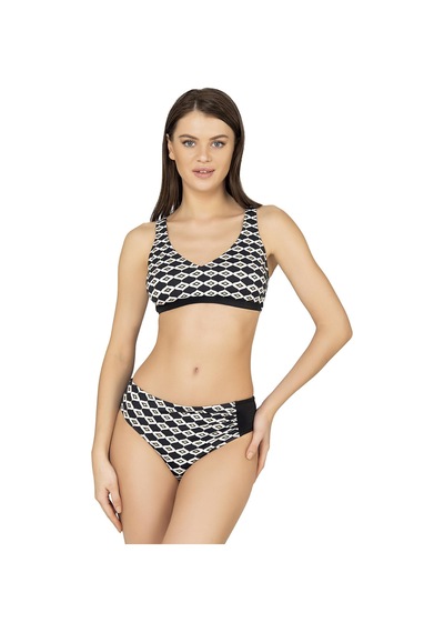 Endeep Kadın Geometrik Desenli Büzgülü Toparlayıcı Bikini Takımı Siyah