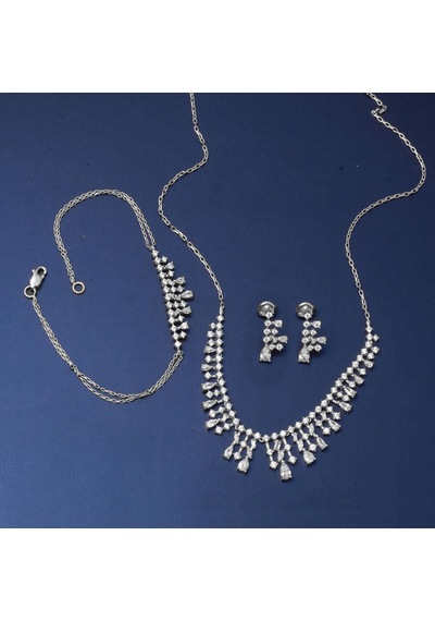 Bilezikci Beyaz Altın Damla 14 Ayar Üçlü Set Stpj34144