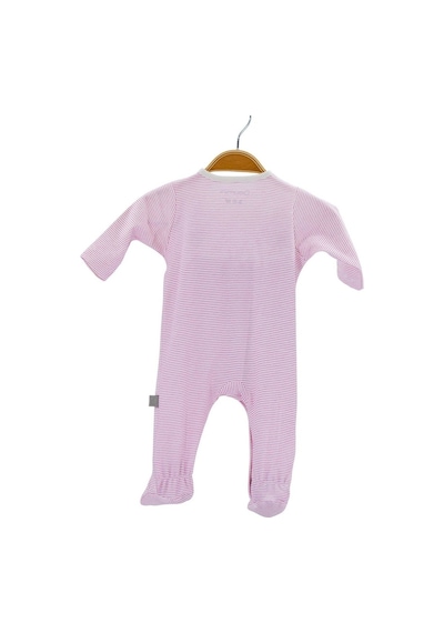 Uygunbebe Boumini Bebek Tulumu Fuşya Pembe Çizgili Ayaklı Tulum Doğal Kumaş
