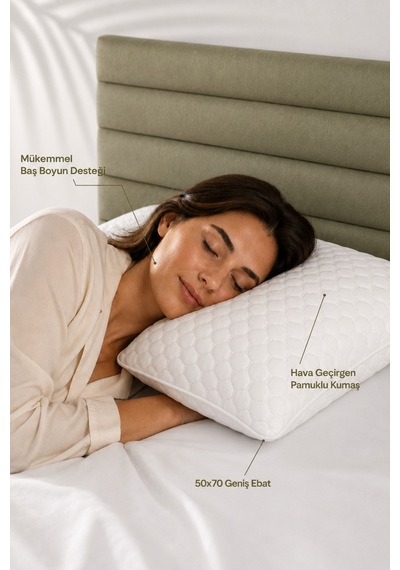 Oversize Therapy %100 Visco Ortopedik Visko Yastık 50x70x20 - Baş Boyun Desteği 1 Adet Beyaz