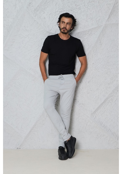 Blayn Jeans Erkek Krem Jogger Pantolon Rahat Kesim, Bağcıklı, Mevsimlik Günlük Kullanım Gümüş
