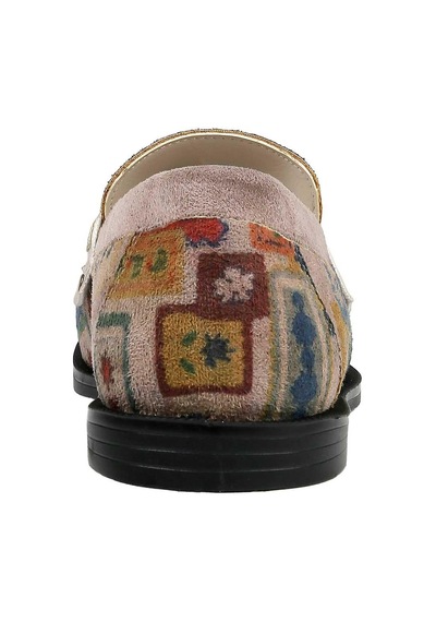 Kadın Vegan Deri Krem Loafer - Anatolian Patterns Tasarım Çok Renkli