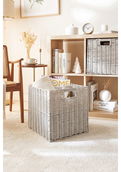 Ocean Home Textile 2'li Yıkanabilir Gri Pp Rattan Sepet Set 33 X 33 X 33 Cm