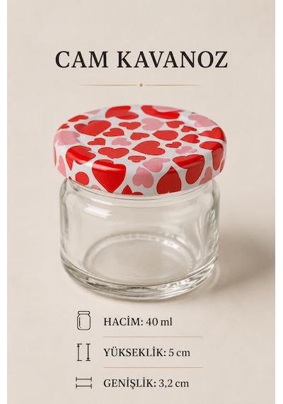 6 Adet 40 Ml Kalpli Metal Kapaklı Şeffaf Numune Mama Ek Gıda Şekerleme Reçellik Küçük Cam Kavanoz