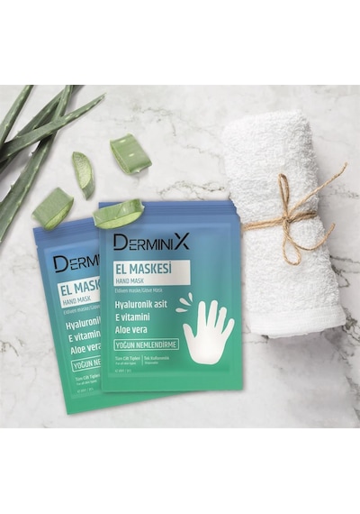 Derminix Aloe Vera Özlü Hyaluronik Asit & Vitamini E İçerikli Nemlendirici El Maskesi 2'li