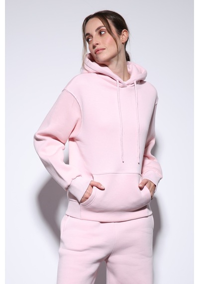 Antioch Kapüşonlu Basic Kadın Sweatshirt Pembe