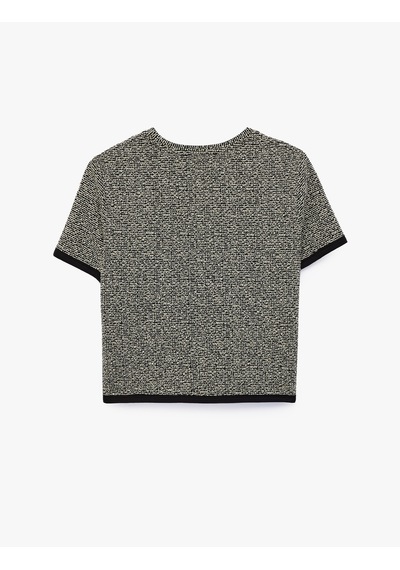 Koton Slim Fit Bisiklet Yaka Kısa Kollu Tüvit Tişört Siyah Desenli 7wak50089ek