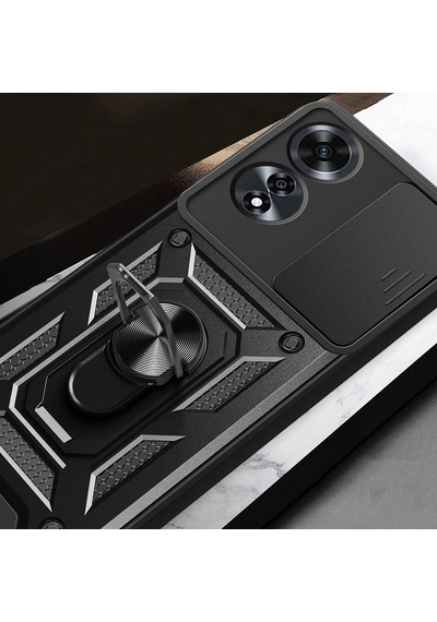 Oppo A60 Kılıf Sürgülü Kamera Koruyucu Manyetik Standlı Tank Koruma Celikaksesuar Mavi