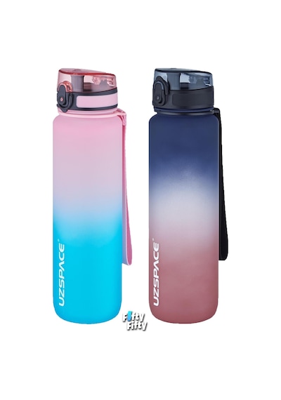 Uzspace 2'li Tritan Matara Seti 1000ml Büyük Boy Çift Renk Softtouch Ff Collection Tritan Su Matarası Pembe Yeşil - Lacivert Kırmızı