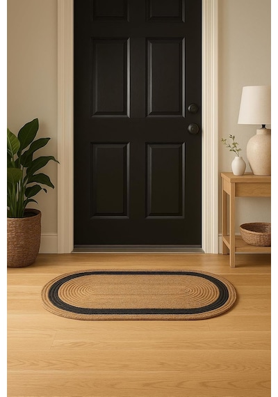 Tr Oval Jüt Paspas, Kahverengi Ve Siyah Çizgili, Dekoratif Kapı Önü Ve Banyo Paspası Hasır, 50x80, Oval Diğer