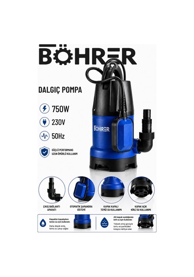 Böhrer Ba011509 750w Şamandıralı Dalgıç Su Pompası Temiz Ve Kirli Su Drenaj Pompası 230v 50hz