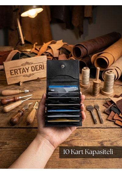 Ertay Deri % 100 Hakiki Deri El Yapımı Çok Bölmeli Cüzdan & Kartlık Siyah Yeni Model Siyah - Çok Renkli