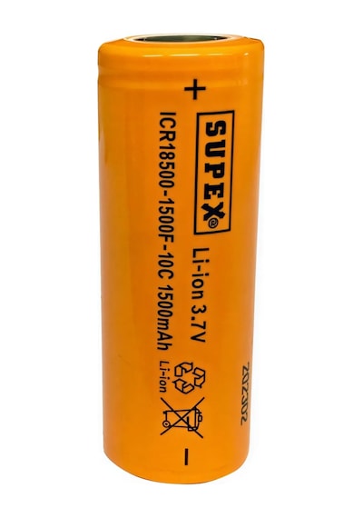 Supex Icr18500-1500f-10c 3.7v 1500mah Li-ion Düz Kafa Başsız Pil