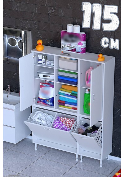 Seher 115 Cm Beyaz Banyo Mutfak Ve Kiler Dolabı 70+45 X160x32,5 Cm