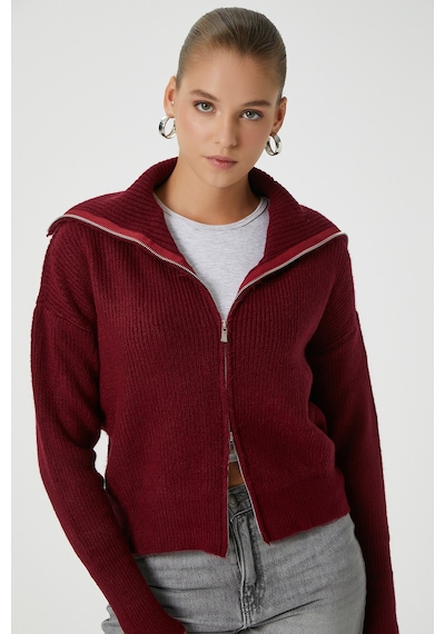 Ritnice Kadın Woody Grade Bordo Çift Taraf Fermuarlı Polo Triko Hırka Bordo