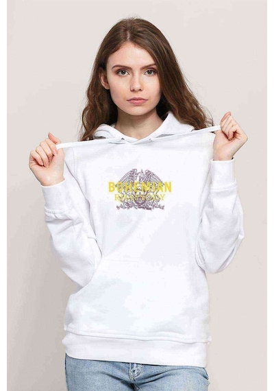 Bohemian Rhapsody Logo Renkli Baskılı Beyaz Kadın Kapşonlu Sweat