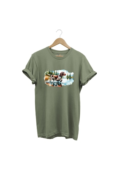 Avcılık Hunting Av Köpeği Baskılı %100 Pamuk Regular Fit T-shirt Haki