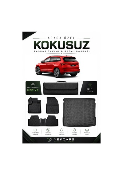 Skoda Karoq 2026 Model Aracınıza Özel 4d Karbonlu Kauçuk Paspas Takımı Ve Bagaj Havuzu