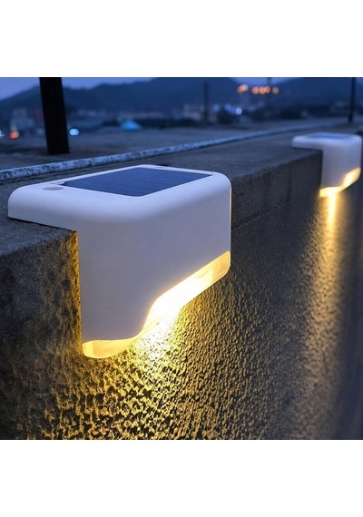 Beyaz Solar Güneş Enerjili Beyaz Köşebent Merdiven Veranda Bahçe Led Lamba Dekoratif Dış Mekan Aydınlatma 4 Lü