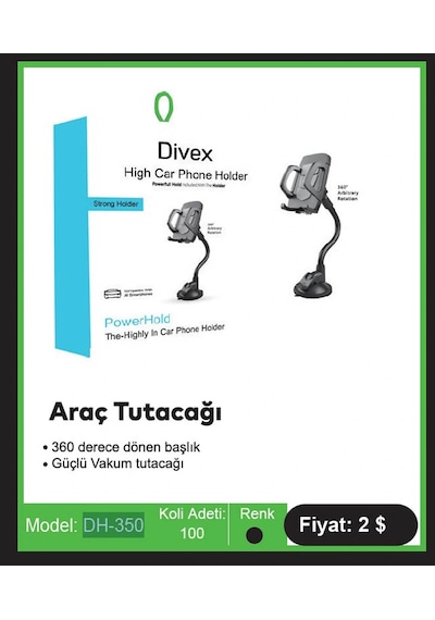Divex 360 Derece Dönebilen Araç İçi Telefon Tutacağı Dh-350