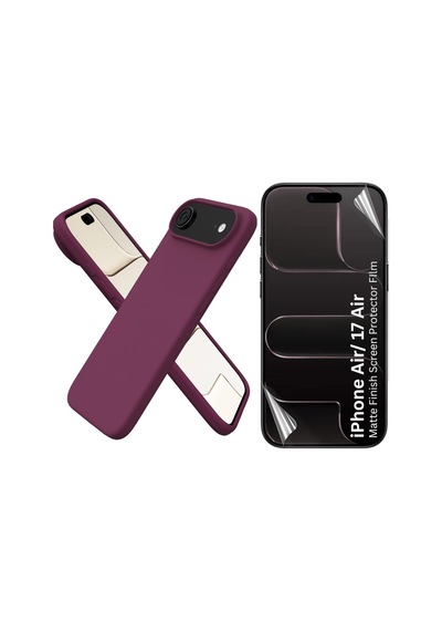 Apple Uyumlu iPhone 17 Air Içi Kadife Lansman Kılıf Ve Mat Seramik Tam Kaplayan Cam Ekran Koruyucu Koyu Mor