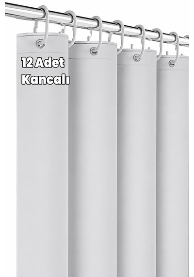 Banyo Perdesi - Su Geçirmez - Duş Duşakabin Perde - 12 Kancalı - 180x180 Cm - Kendinden Delikli Kolay Takılan Kanca Beyaz