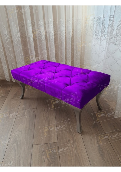 Kapitoneli Ayak Ucu Kapı Önü Antre Bench Puf Gümüşayak 120 45 Lila
