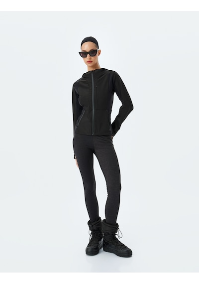 Koton Spor Ceket Kapüşonlu Fermuarlı Cep Detaylı Slim Fit Siyah 5wak20016nk