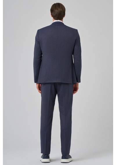 Morven Erkek Lacivert Poliviskon Yelekli Trend Desenli Slim Fit Sivri Yaka Takım Elbise 26mc001025200 Lacivert