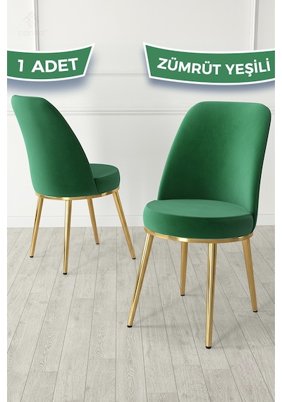 Jaxe Serisi 1 Adet Mutfak Sandalyesi Gold Kaplama Metal Ayak 1. Sınıf Babyface Kumaş Zümrüt Yeşili Sandalye Gold Ayak