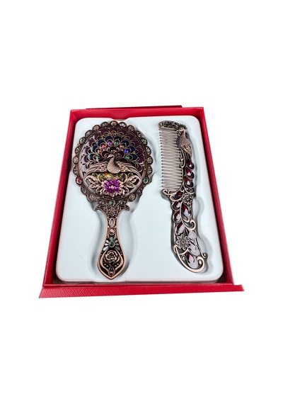 Tavus Kuşu Desenli Vintage Ayna Tarak Seti Özel Tasarım Ve Özel Kutulu 13,5 Cm & 13 Cm Çok Renkli 841686677