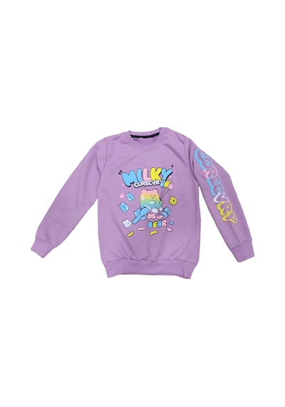 İrem Çocuk Giyim Kız Çocuk Milky Önü Arkası Kolu Yazı Desenli Lila Renk Sweatshirt Lila