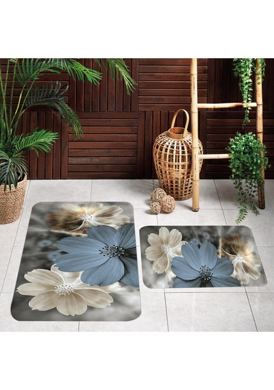 Rovigo Home Baskılı Kaymaz Taban 2 Li Banyo Paspas Takım Rvg5108-100X60-60X50 Çok Renkli