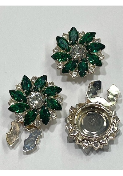 Taşlı Düğme /taşlı Klipsli Düğme/ 3 Lü Set/ 2,5 Cm Zümrüt