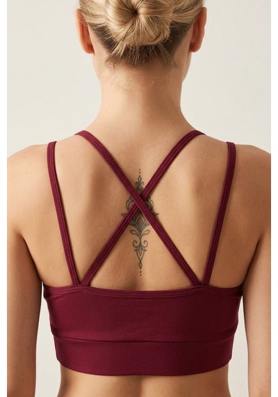 Aura Collections Çapraz İp Askılı Çıkarılabilir Pedli Sporcu Sütyeni Bralette Bordo