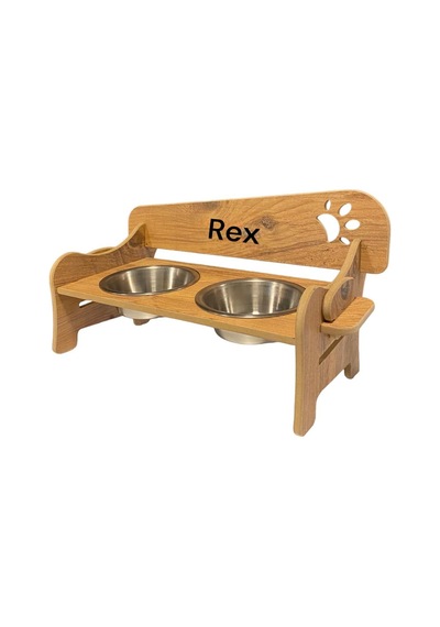 Realwood Ahşap Kademeli Eğimli Çelik Kaseli Kedi Köpek Mama Su Kabı 400 ML