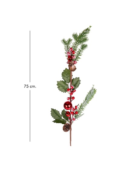 Yılbaşı Çiçeği Pike Karlı Berry Kozalaklı Çanlı Ve Toplu Kırmızı-yeşil 73 Cm.