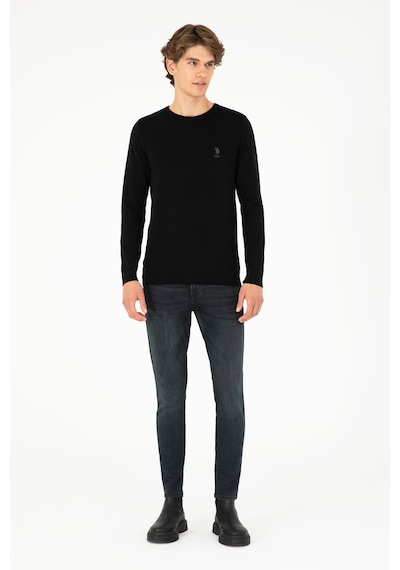 U.S. Polo Assn. Erkek Slim Fit Bisiklet Yaka Siyah Basic Kazak 50288888-VR046