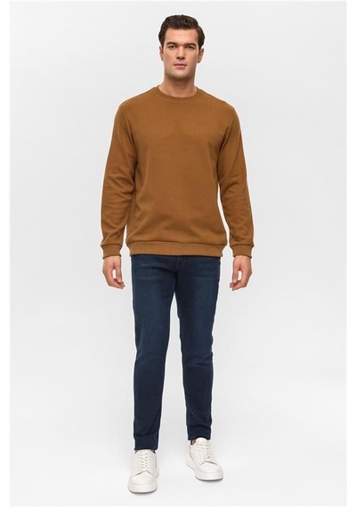 Süvari Koyu Kahve Regular Düz Bisiklet Yaka Sweatshirt Koyu Kahve
