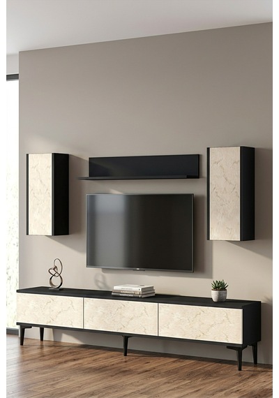 Tvr1899at - Aplos Tvr180 Tv Ünitesi Takım , Tv Sehpası Antrasit-traverten Kapak 180cm