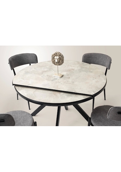 Ahşap Yuvarlak Açılır Büyüyen Yemek Masası Parlak Koyu Gri 70x120cm Gri