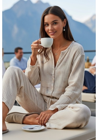 Combattente Exclusive Products Organik Müslin 2'li Takım - Kadın Pijama - Gömlek Takım- Naturel Doğal-oeko Tex Sertifikalı Kumaş Ekru Combattente Exclusive Products Organik Müslin 2'li Takım - Kadın Pijama - Gömlek Takım- Naturel Doğal-oeko Tex Sertifikalı Kumaş Ekru