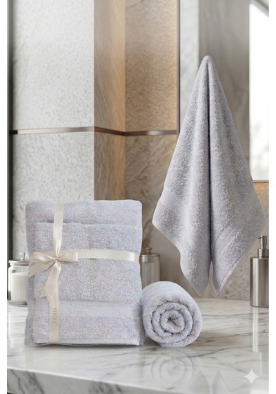 2 Li Battal Boy Banyo Havlu Seti - 100% Pamuk 90x170 Cm + 50x90 Cm Ekstra Yumuşak Emici Havlu Gri