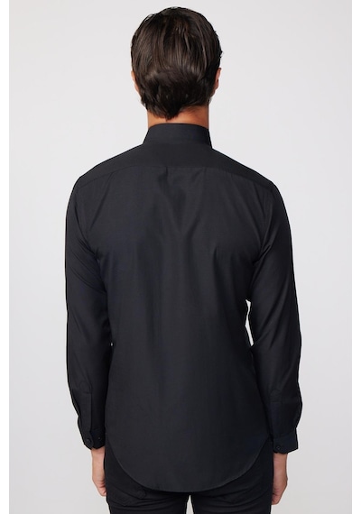 Tudors Slim Fit Uzun Kollu Pamuklu Kolay Ütü Siyah Erkek Gömlek-17088 Siyah