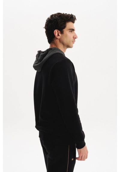 AR-MA Arma Erkek Kapüşonlu Sweatshirt Örme 3 İplik Şardonlu, Yazı Baskılı,cepsiz, Sade Ve Şık, Regular Fit K30254628901 Siyah